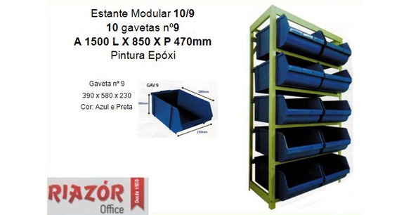 Estante com gavetas plásticas modular Bin 10/9